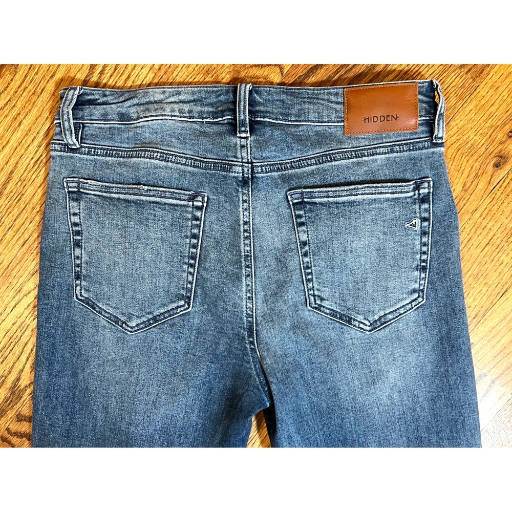 HIDDEN LOS ANGELES Women Blue Denim Flare Jeans Size 30 High Rise Raw Hem - Picture 10 of 12